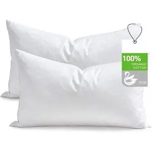 Feathers Down Throw Pillow Inserts 12x20, Set of 2,    Shell, Soft Decorative  Pillow Insert for Living Room Sofa, Couch, or Bed (White)