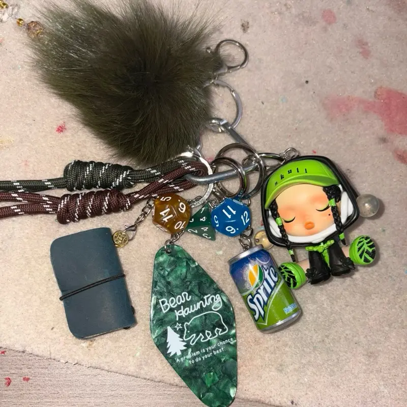 Authentic Skull Panda Junk Keychain with Unique Sculpture and Soft Pom Pom Appendages
