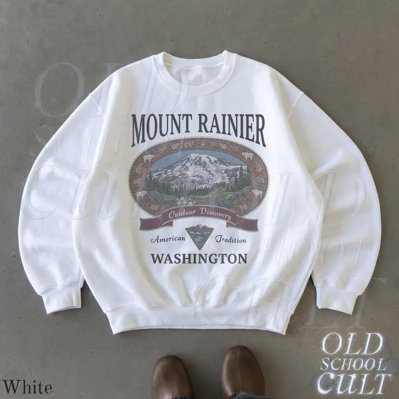 Retro Mount Rainier Washington Sweatshirt, Vintage 90s American Tradition Pacific Northwest Crewneck, Nostalgia Hiking Old School Gift