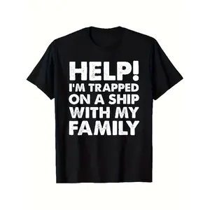 Funny Family Cruise Matching T-Shirts - "Help! I'm Trapped on a Ship with My Family" Cruise Vacation Shirts - 3D Printed Funny Slogan Tees for Men & Women, Plus Size Soft Breathable Short Sleeve Outfits for Family Reunion on Cruise Ship, PLUS SIZE