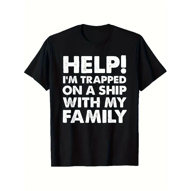 Men's Vintage Graphic T-Shirt with Funny "Help! I'm Trapped" Cruise Slogan, Soft Oversized Short Sleeve Streetwear Top
