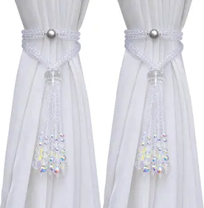 Curtain Tiebacks, 2 Pack  Beaded Tassel Sheer/Drapery Curtain Holdbacks, Boho  Decor for Farmhouse  Office ( AB)