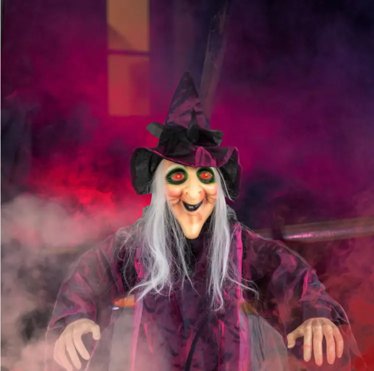 71in Life Size Hanging Witch Talking Halloween Decoration with Realistic Features Dynamic Design Spooky Voice Light Up Eyes for Everyday Use