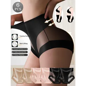 QUASTI 6PCS Women's Mid-Rise Seamless Panties - Soft, Breathable Mesh Knicker with Contrast Panels, Lightweight Minimalist Fabric, Elegant Style, 3 Mix Colors, Standard Sizes S-XXL