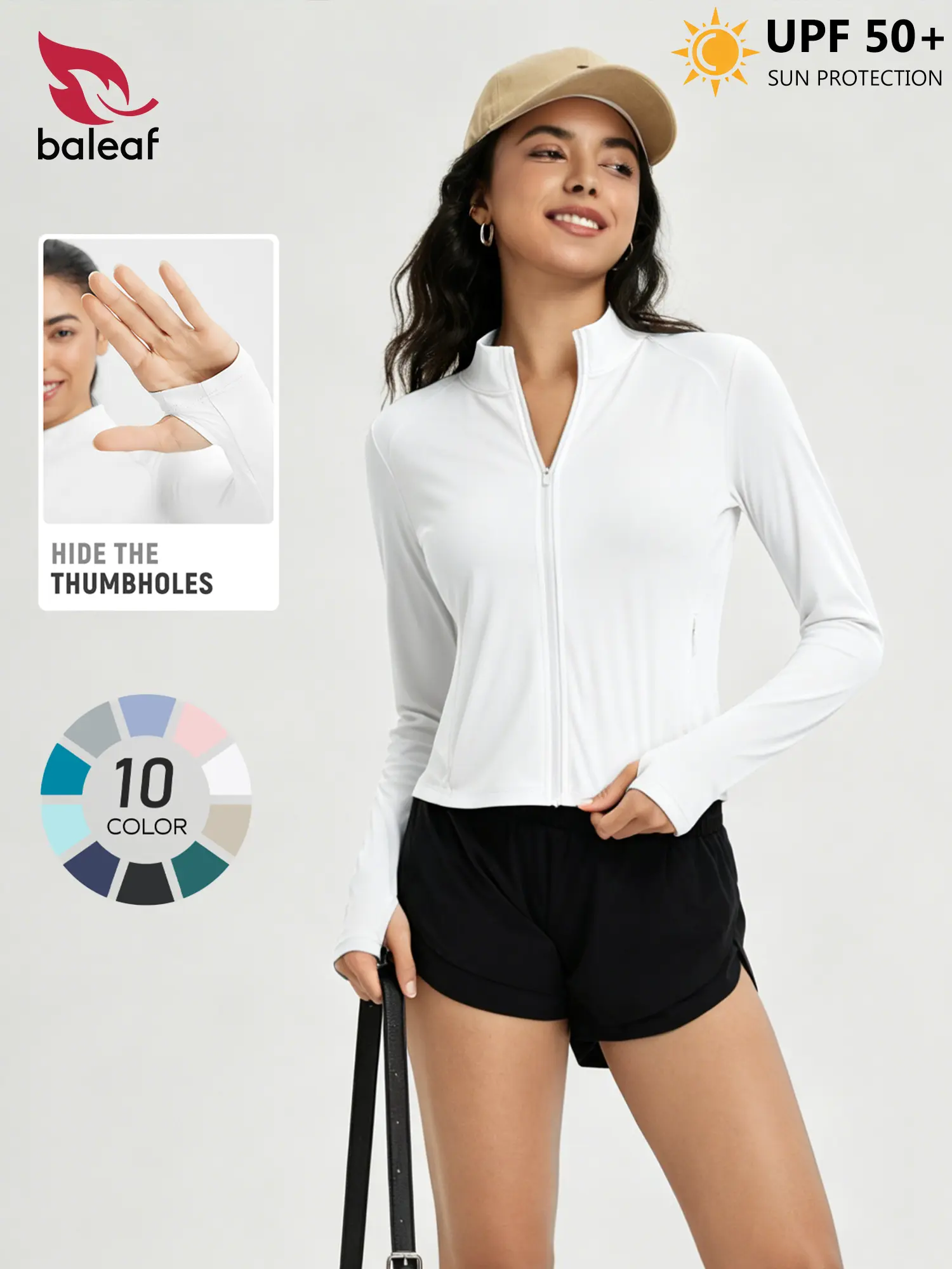 BALEAF Women's UPF 50+ Long Sleeve Sun Shirt Lightweight Quick-Dry Rash Guards Breathable Moisture Wicking High Neck Top for Hiking Workout Outdoor Activities