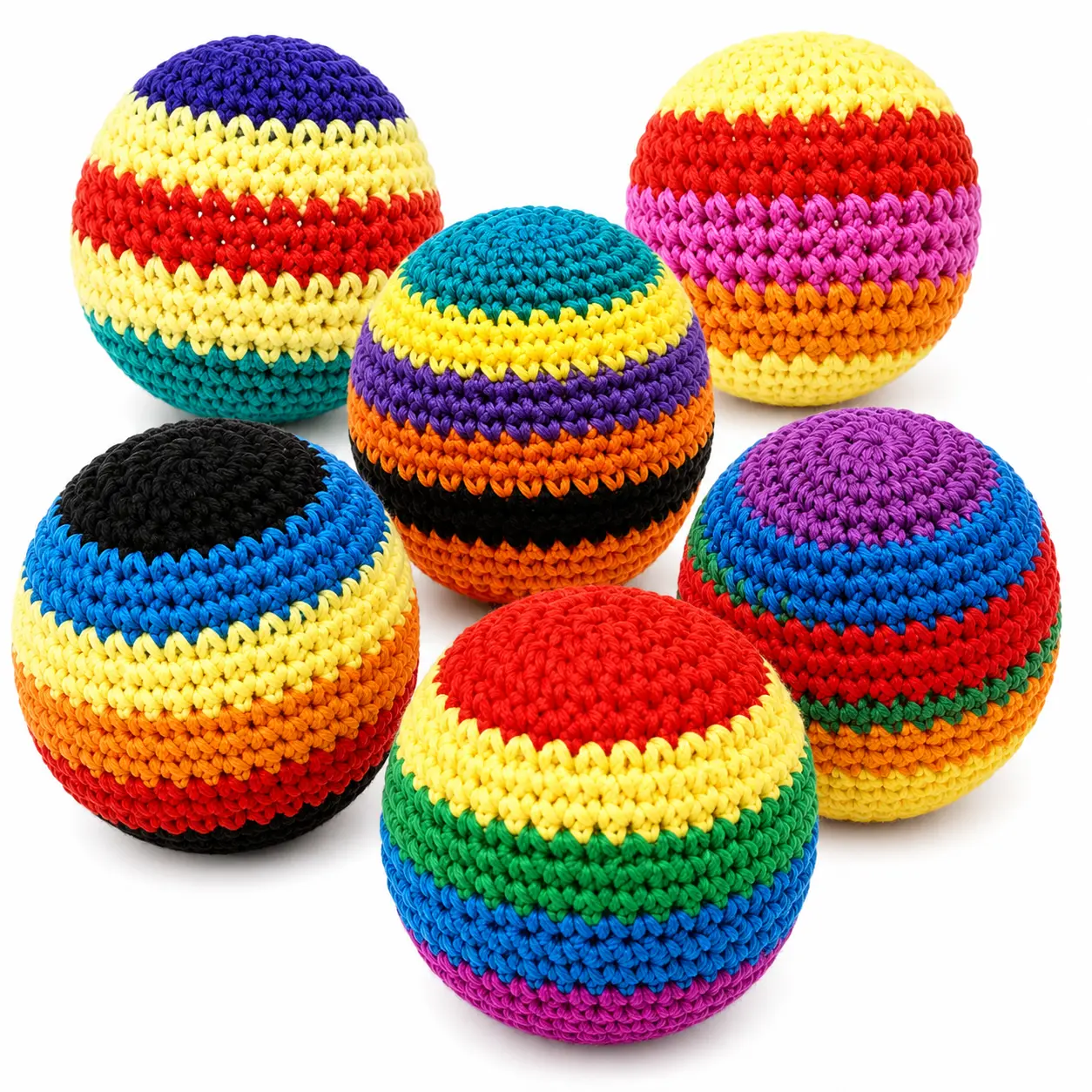 Classic New Premium 6-Pack Handmade Knitted Footbags with Hybrid Ceramic Foam Fill, Soft Durable Non-Slip Hacky Sack Set for Beach Camping Party, Lightweight Portable Fun for Teens & Adults, Great Gift for Outdoor Games