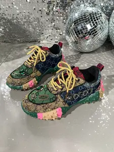 Women's Thick Sole Height Increasing Dad Shoes, Handmade Embellished Fashion Luxury Casual Women's Shoes, Unique Design Comfortable Sneakers, Trainer