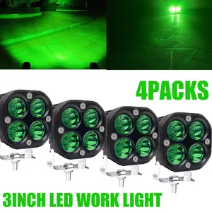 4pcs Green Led Pods Lights 3Inch 40W Led Driving Off Road Lighting 12V 24V Cube Light Bar for 4WD Pickup Trucks Boat ATV UTV SUV Motorcycle Golf Tractor Amber Light, Without Battery