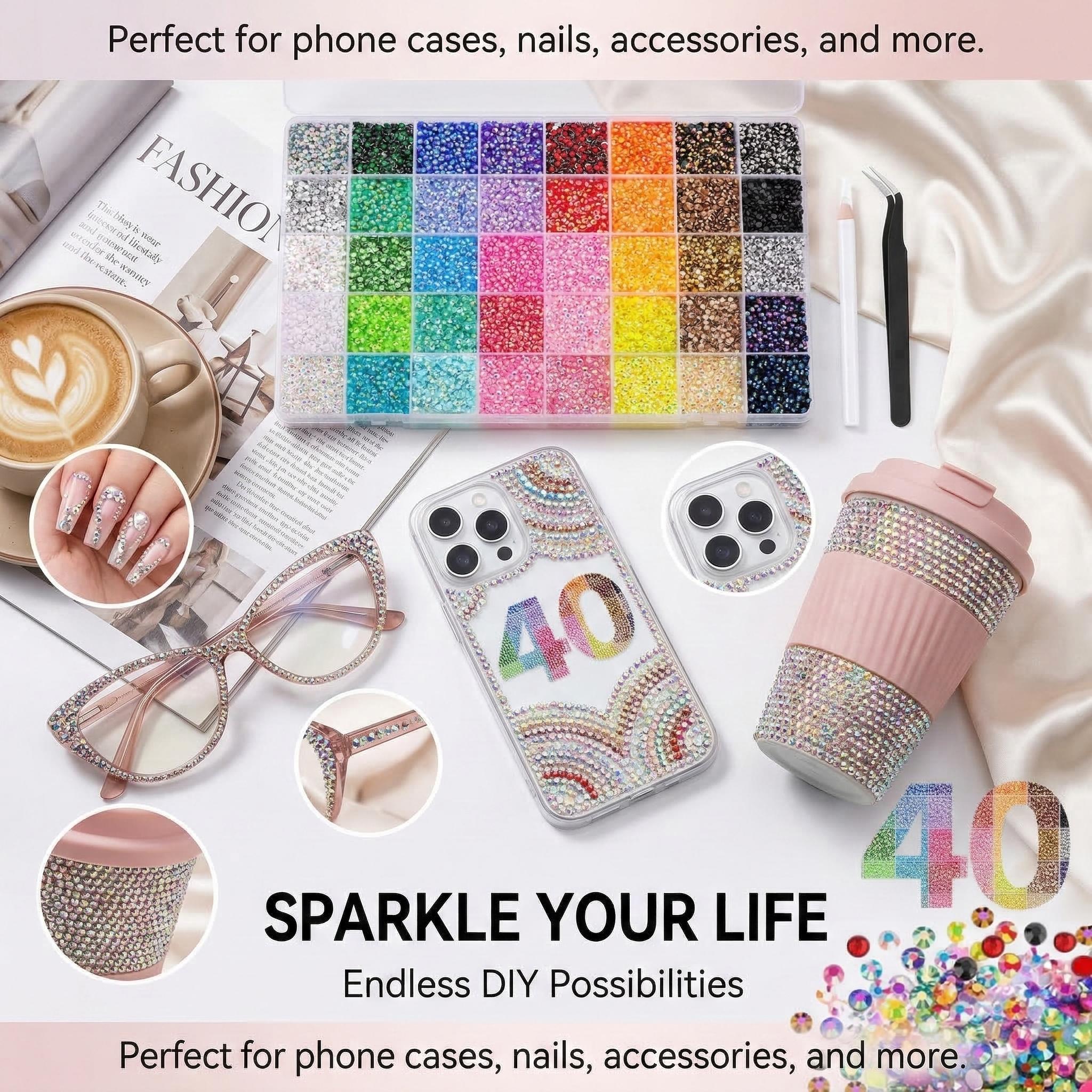 VIBRANT GEMS  ResinRhinestones with Gifted Tools  for Crafting Mixed-Color 3mm Bedazzling Crystal with Tweezers Jewelry for DIY Crafts Clothing Tumblers ShoesFabric Nail Art Colorful，Bedazzler Kit flatback bead diamond painting glitter decorative rich