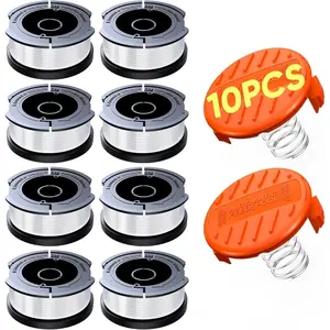 10 Pack Weed Eater String for Black and Decker,  Weed Wacker, AF100 Weed Eater Spool, 0.065'' String Trimmer Line Spool, Autofeed Replacement Refills(8 Spools+2 Caps+2 Springs)