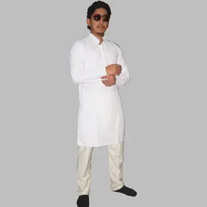 Men's White Chikankari Cotton Kurta Pajama Set - Traditional Ethnic Wear Menswear Outfit with chikankari-Embroidered Artistry for Weddings & Festive Occasions