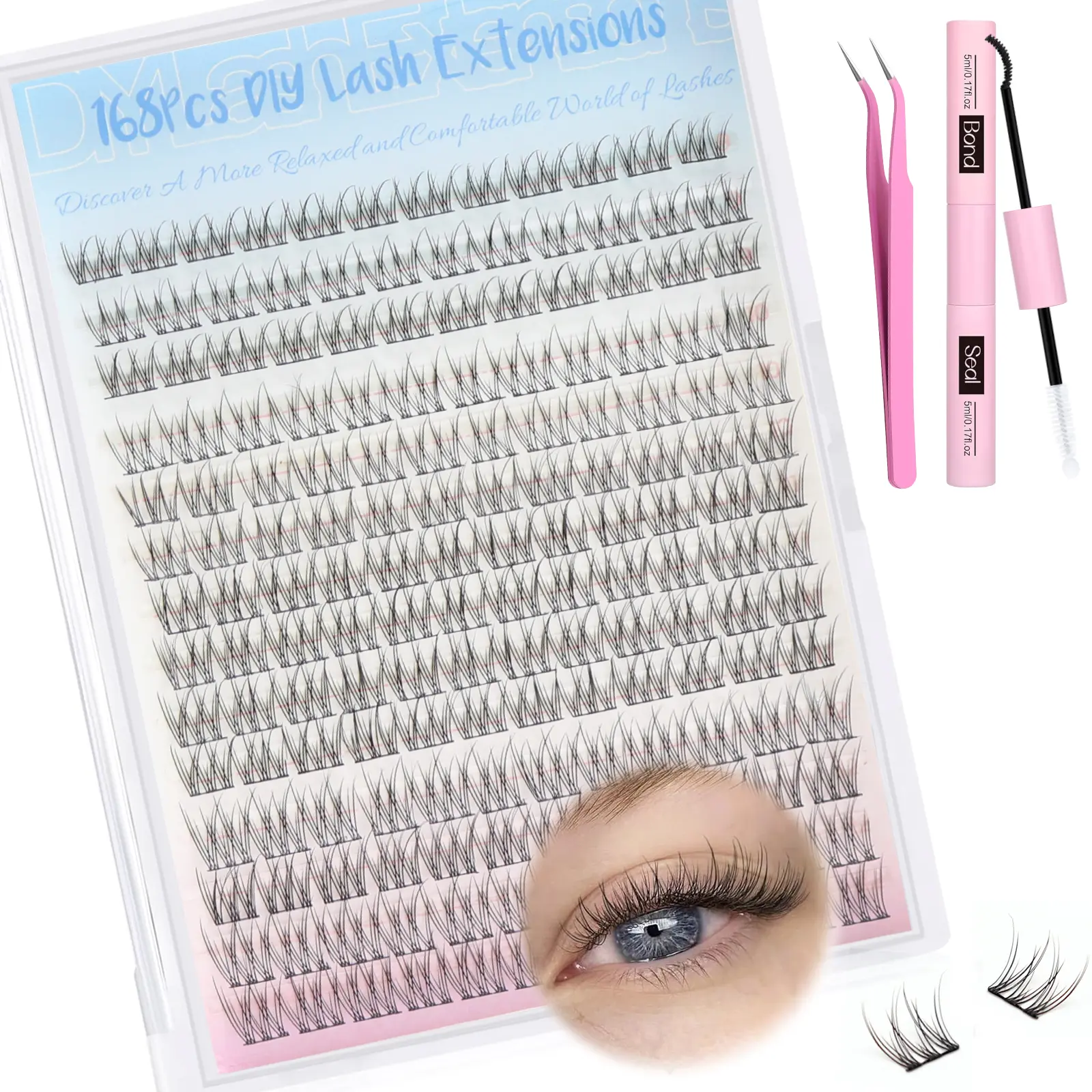 168 Pcs DIY Natural Lash Extension Kit 9-12MM Wispy False Eyelashes with Glue Sealant Tweezers Cruelty-Free Salon Quality Beginner Friendly Synthetic Makeup Cosmetic lash clusters kit magneticeyelashes lashes clusters kit lash map clusters bottom