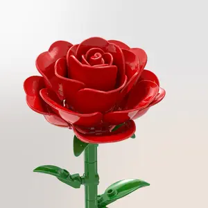 Red Rose Building Blocks Bouquet,DIY Long Stem Artificial Eternal Flower,Romantic Gift for Valentine's Day,Birthday,Anniversary & Home Decor