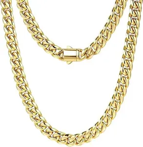 MILACOLATO 14K Plated Gold Cuban Link Chain for Men Mens Stainless Steel Miami Curb Chains Necklace 5/8mm Thick Real Gold/Silver/Black Plated Diamond Cut Non-Tarnish Jewelry Trendy Gifts 18-26 Inch with Gift Box summerwins