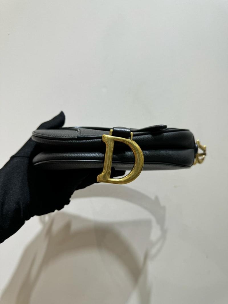 Pre-owned Christian Dior Leather Shoulder Bags Preloved Dior Saddle Black Small w Strap 108523