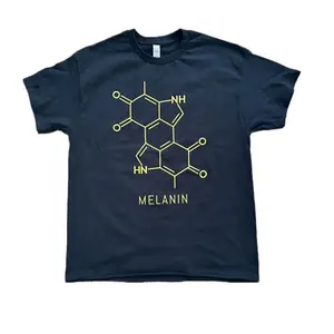 Melanin T-shirt Black Cotton Menswear Top with Gold Print Chemical Structure of Melanin on Chest.