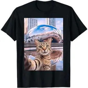 Funny Cat Selfie Chicago Bean Cloud Gate T-Shirt