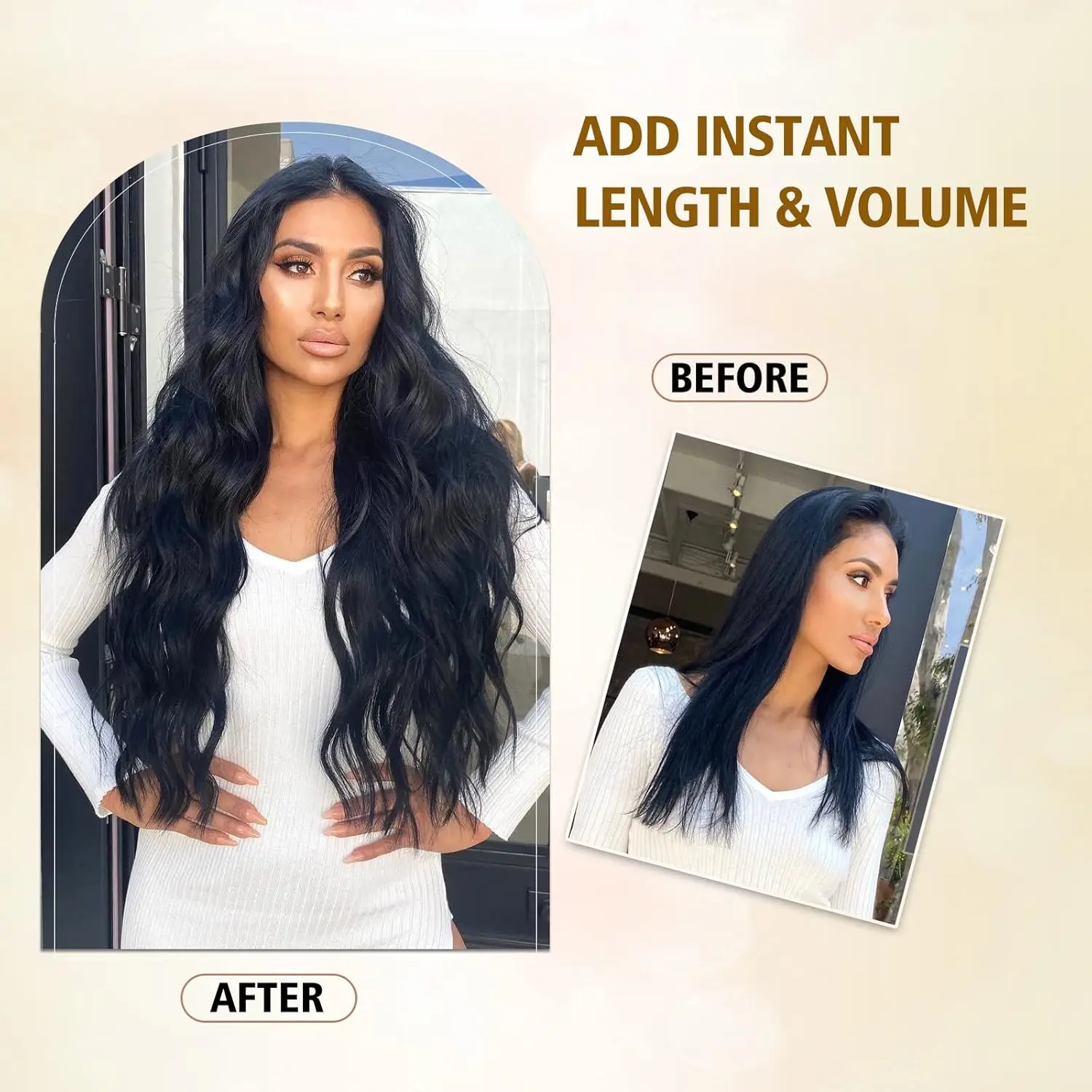 4PCS Clip in Hair Extensions 20Inch Full Head Wavy Hairpiece 