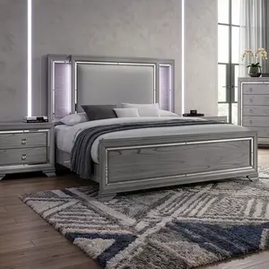 Alano Contemporary Queen Bed with LED Headboard & Mirror Trim By FOA