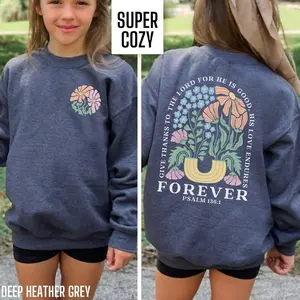 Youth Adult Girls Christian Sweatshirt, Bible Verse Sweater, Youth Jesus Crewneck Girls Boho Floral Back Print Sweater Cute Christian