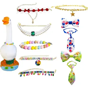 10 Pcs Holiday Porch Goose Necklaces Outfits,Adjustable Bow Ties,Metal chain,Rhinestone for 23"/17" Porch Goose Statue,Indoor,Outdoor,Garden,Lawn Decor,Goose Costume Decorations