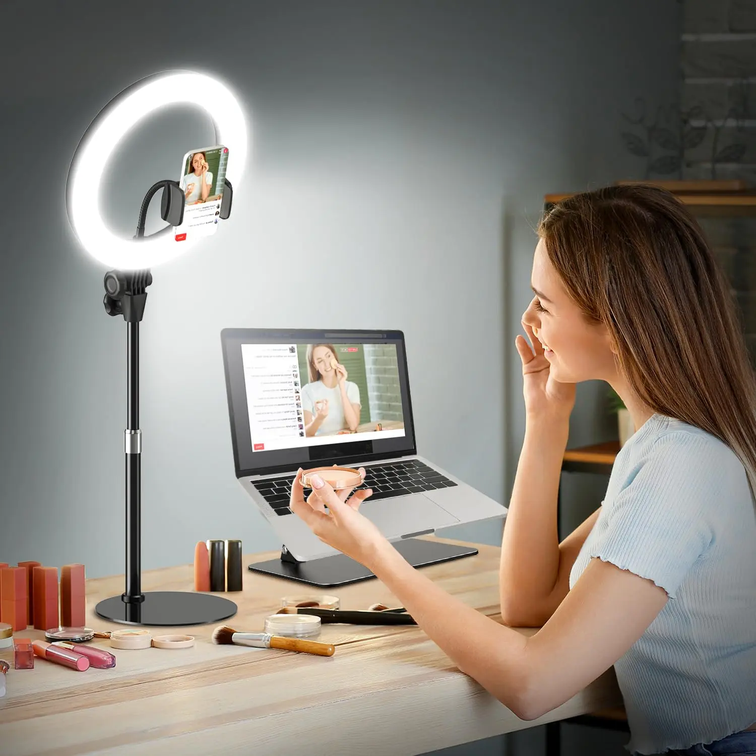 10'' Desk Ring Light With Stand - Zoom Lighting Phone Holder For Computer・video Calls・conference Cri95 Led Adjustable Circle  Large Lamp Head Content Creator Friendly