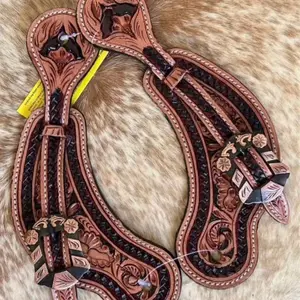 Pair Adult Size Western Tooled Leather Spur Straps