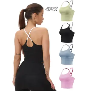 Women's slim fit sports top with fixed padding, elastic yoga vest, gym yoga top, color block design, suitable for fitness and all season wearRAIMENTRY