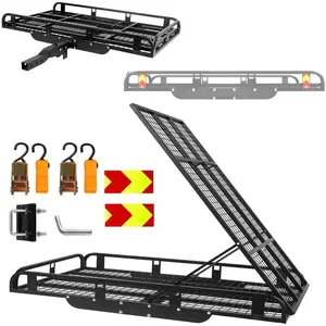 500LBS Hitch Mount Cargo Carrier with Folding Ramp, Heavy Duty Cargo Basket Fits 2" Receiver, 50" x 28.3" x 8.5", Wheelchair & Mobility Scooter Carrier for SUV, Truck, RV, Camping Travel