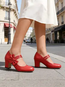 Women's Elegant Classic Bowknot Decor Mary Jane Pumps, Fashionable Round Toe High Heel Shoes for Party, Daily Clothing Decor for Women & Girls, Stylish, Classy