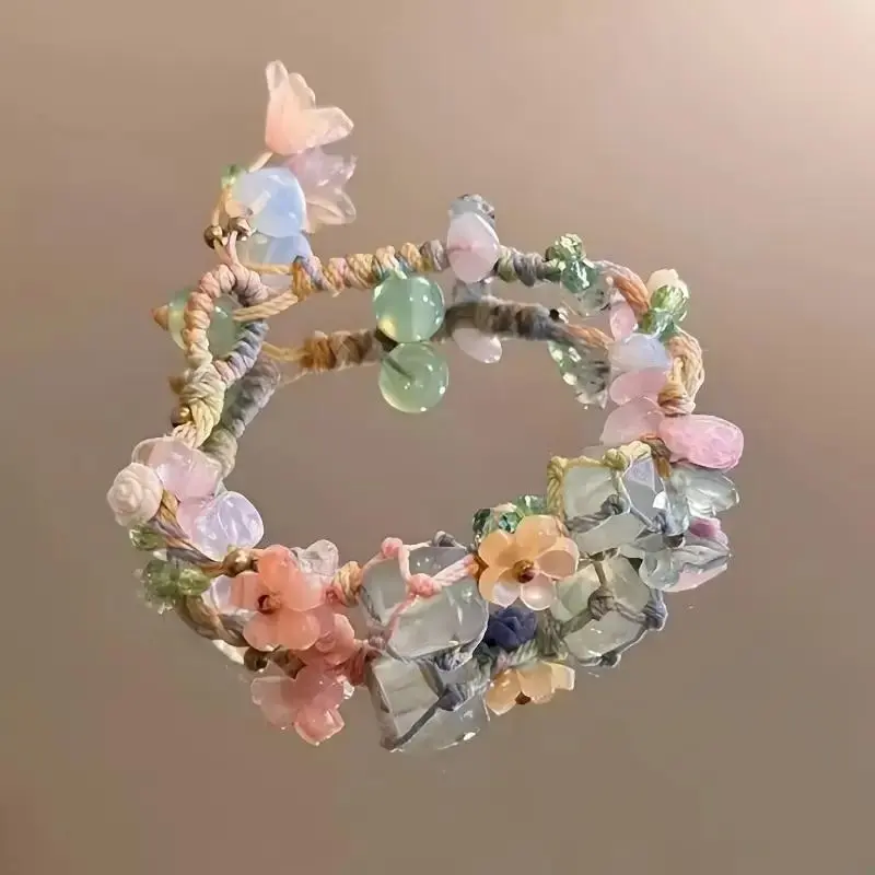 Handmade Natural Stone Woven Women's Bracelets, Bohemian Floral Rope with Birthstone, Adjustable Charm Bracelets, Fashion Bracelets, Floral Pattern Bracelets, Valentine's Day Lucky Bracelets Gifts, Money Bracelets, Magic Birthday Gifts, Christmas Gifts