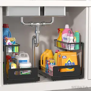 Under Sink Organizer, Pull Out Shelf, 2 Tier, No Drill, Rust-Proof
