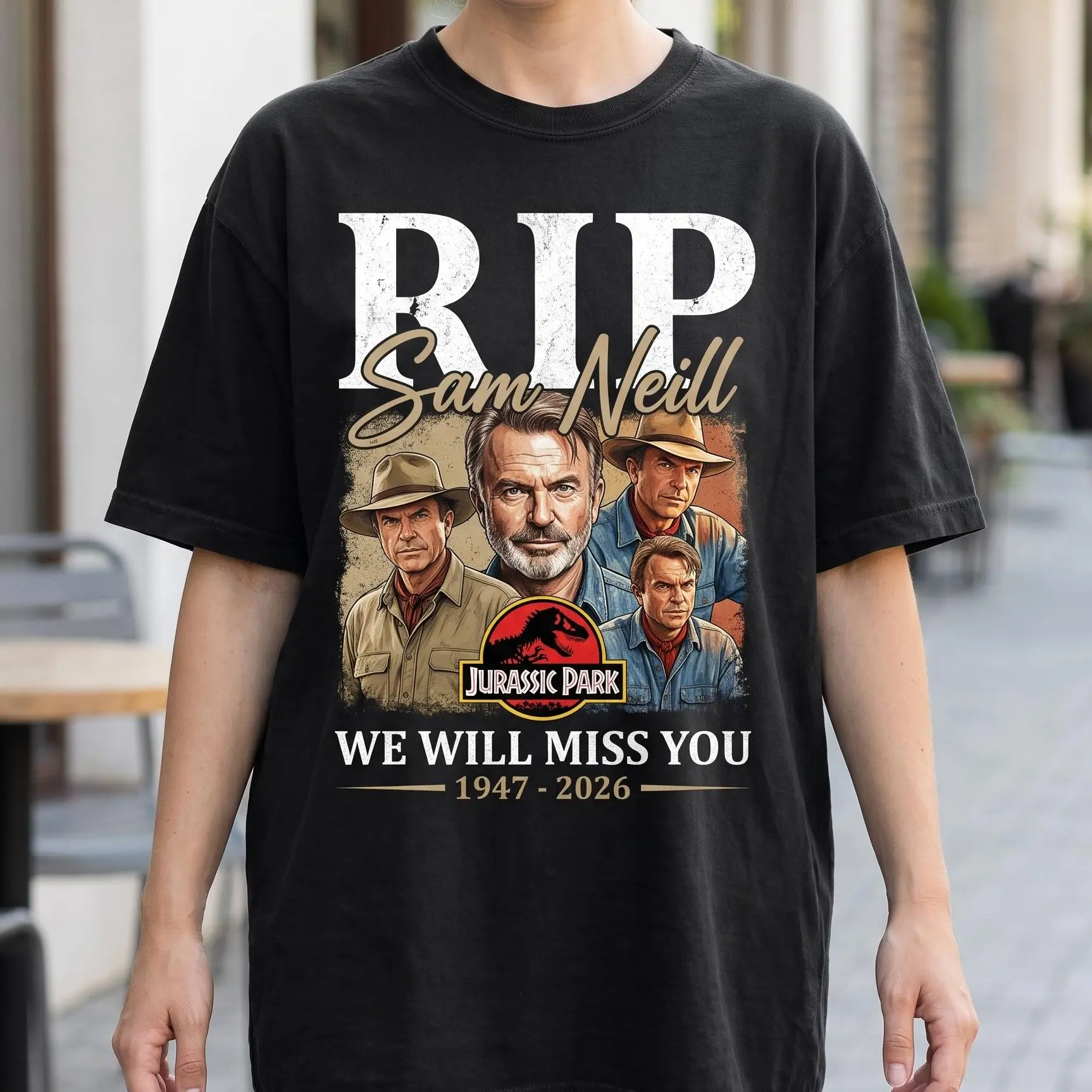 Sam Neill Memorial Tribute Tee, Legends Never Die Vintage Shirt, RIP Legend Cinema Top, Legendary Actor T-Shirt, RIP Sam Neil Shirt, Tribute Apparel