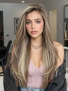 Topshe Frontal Wig Natural Hairline, Realistic Illusion Hairline, Balayage Handmade Braided Pre Braided 13x6 Real Frontal Design, Multi-Purpose Straight Synthetic Wig