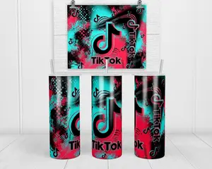 TikTok 20oz Skinny Tumbler | with Lid and Straw | Holographic Gift Box | Gift for Social Media Lover | Influencer Gift | Stocking Stuffer | Secret Santa Gift | White Elephant Exchange Gift Bottle Drinkware Bottle Drinkware