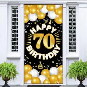 2D flat banner 1pcs Happy 70th Birthday Decorations for Men & Women – Black Gold 70th Birthday Banner Backdrop, Fabric Yard Sign, Photo Props for Indoor Outdoor Party,  Gold Theme for Indoor Outdoor OutdoorSuppliesProfessional Photographer Video Backdrops