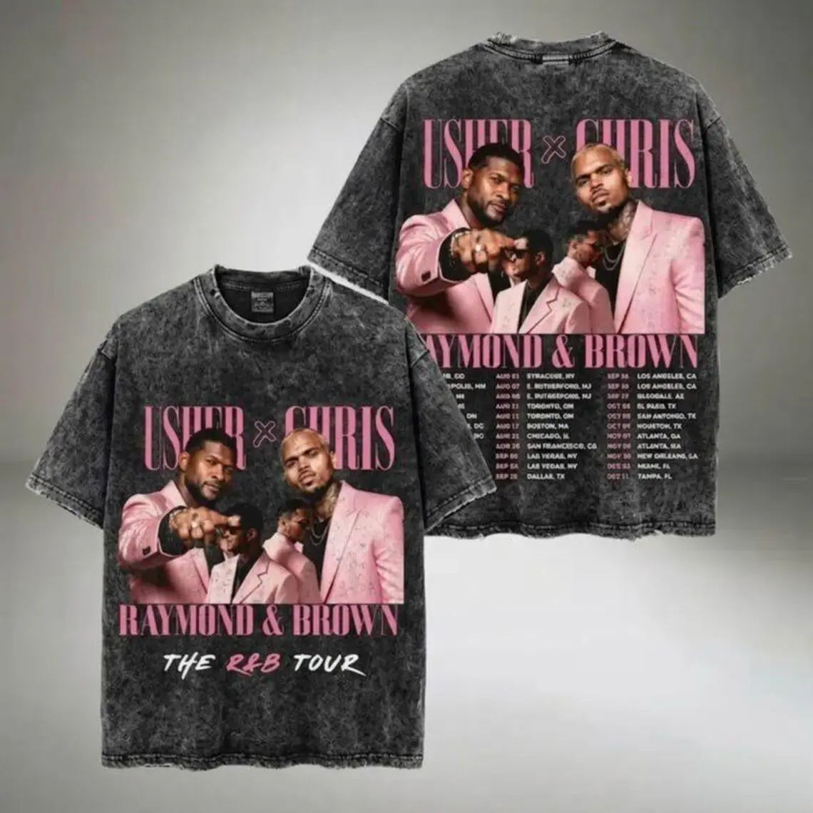 Brown Raymond T-Shirt, "Breezy" Raymond & Brown Tee, The R&B Tour 2026 Wear, Red Roses Graphic Top, Two Legends One Unforgettable Tour Apparel, Vintage Acid Washed Merch, Team Breezy Hip Hop Concert Gear, United States Unisex Oversized Black Clothing