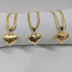 # 0164 Gold Heart Pendant spanish Necklace with Double Chain Design for Women