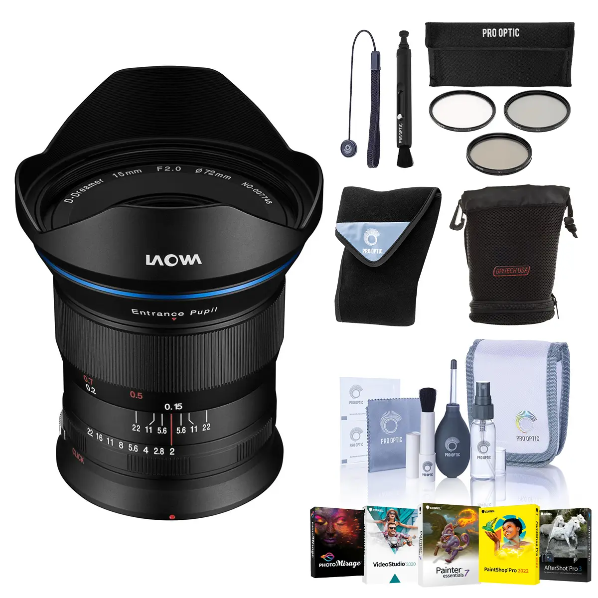 Venus Laowa 15mm f/2 FE Zero-D Lens for Nikon Z, Bundle with ProOptic 72mm Filter Kit, Cleaning Kit, PC Software Kit, Lens Cap Tether, Lens Cleaner