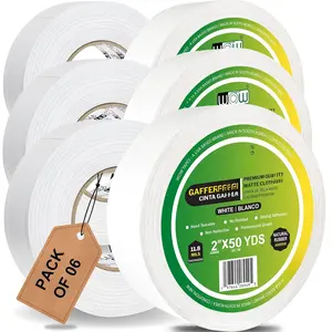 Gaffers Tape 2 Inch White - 50 Yards (Pack of 6),  Free, Non-Reflective & Heavy-Duty - Professional Grade White Gaff Tape - Ideal for Photography Backdrop, Cables, Cords & Floor Taping