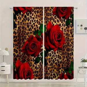 Elegant Leopard Print and Rose Curtain Set, Stylish Fabric Design, Perfect for Living Room/bedroom/kitchen, Ideal Home Decor Choice, Window Curtain