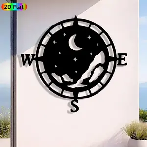 1pc Avant - Garde Compass with Moon and Stars Metal Wall Art, Avant - Garde Compass with Moon and Stars Statue Mural, Iron Craft, Perfect for Living Room, Garden, Patio Wall Decor, Highquality Engraving, Christmas Decor, Ideal Gift for Trend Seekers