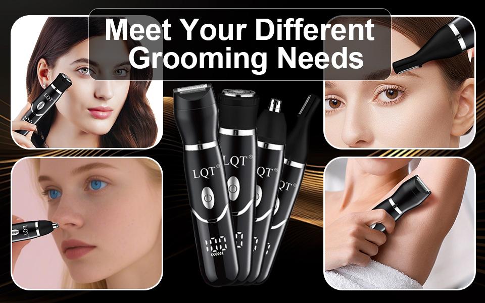 LQT 4-in-1 Grooming Kit with LCD Display, Electric Nose Hair Trimmer, Beard Shavers, Eyebrow & Hair Clipper, Rechargeable Multifunctional Body Hair Remover for Men & Women