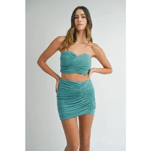 MABLE Ruched Tube Crop Top and Skirt Set raving outfit rave girls outfits
