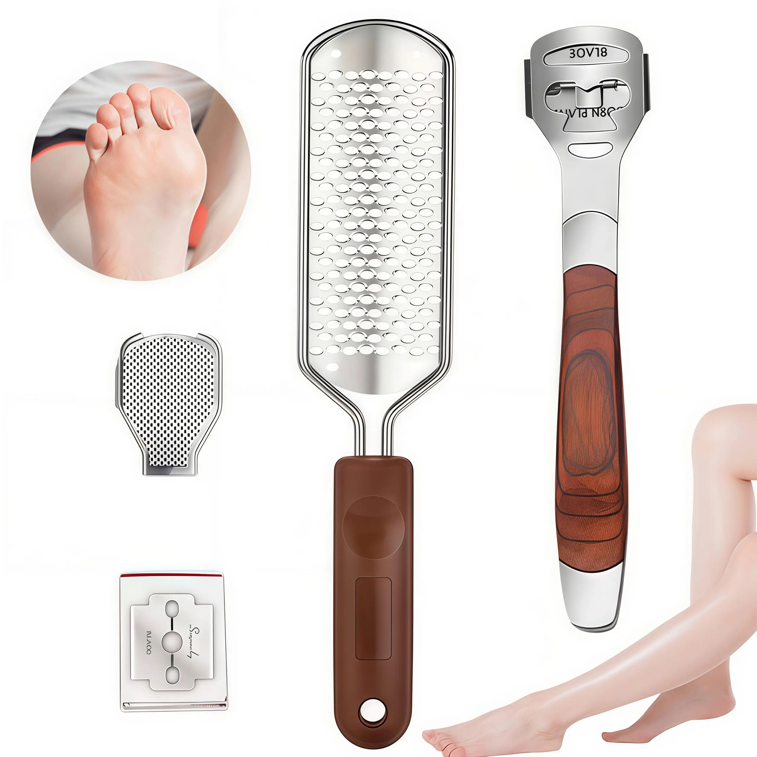 LMMAKE Colossal Pedicure Rasp & Wood Handle Callus Shaver, Stainless Steel Foot File Kit, Heel Scraper for Smooth Feet, Professional Home Foot Care Tool