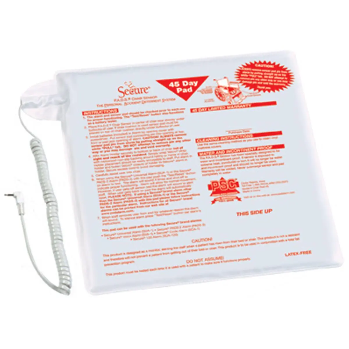 Secure Pet Health Chair Sensor Pad - Ultra-Thin, Slip-Resistant, Incontinence-Safe, Dementia-Friendly, Hole-Free, 12x12 in, 5 ft Center Position Connecting Cord, Auto-Reset, Auto-Shutoff Alarm, Center Cord