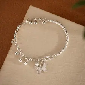 New Simple Forest Style Butterfly Bracelet Half Cuff Necklace for Women, Original Silver Color Bell Chain Jewelry Gift