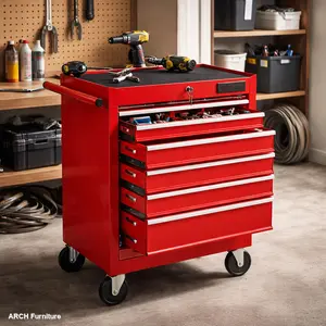7-Drawer Steel Tool Organizer with Wheels, Multifunctional Tool Cart with Powder Coated Finish, Lock Key and Pull Handle Garage Tool Storage Toolbox Storage Box