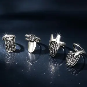 Trendy Nail Cover Rings, 4 Styles Adjustable Finger Guards with Sparkly Accents, Gothic & Boho Design, Perfect for Nail Art Lovers, Parties or Daily Wear, Add a Bold, Unique Edge to Any Outfit