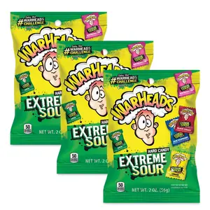 WARHEADS - Extreme Sour Hard Candy Assorted Flavors Apple, Black Cherry, Blue Raspberry, Lemon & Watermelon 2 oz. Bags 3 Pack